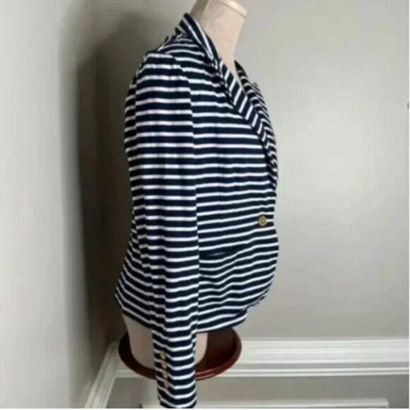 NWT Lauren Ralph Lauren Women's Ponte Knit Stripe Blazer Navy Blue White Size PL - Picture 5 of 13